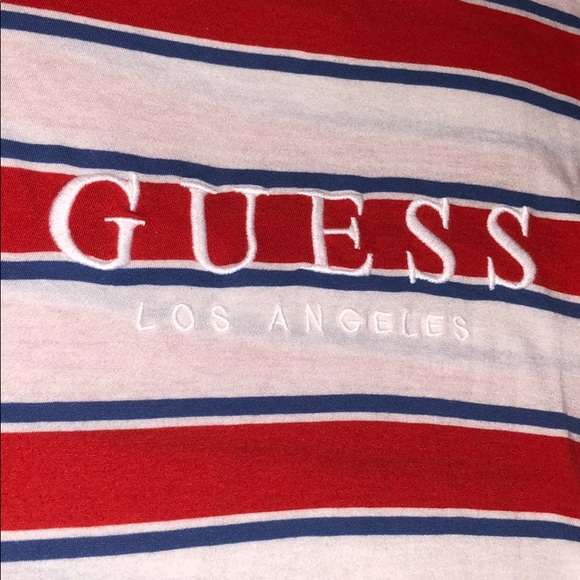 guess red white and blue striped shirt